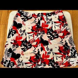 Reitmans - A line skirt, white with navy and red pattern, size 12